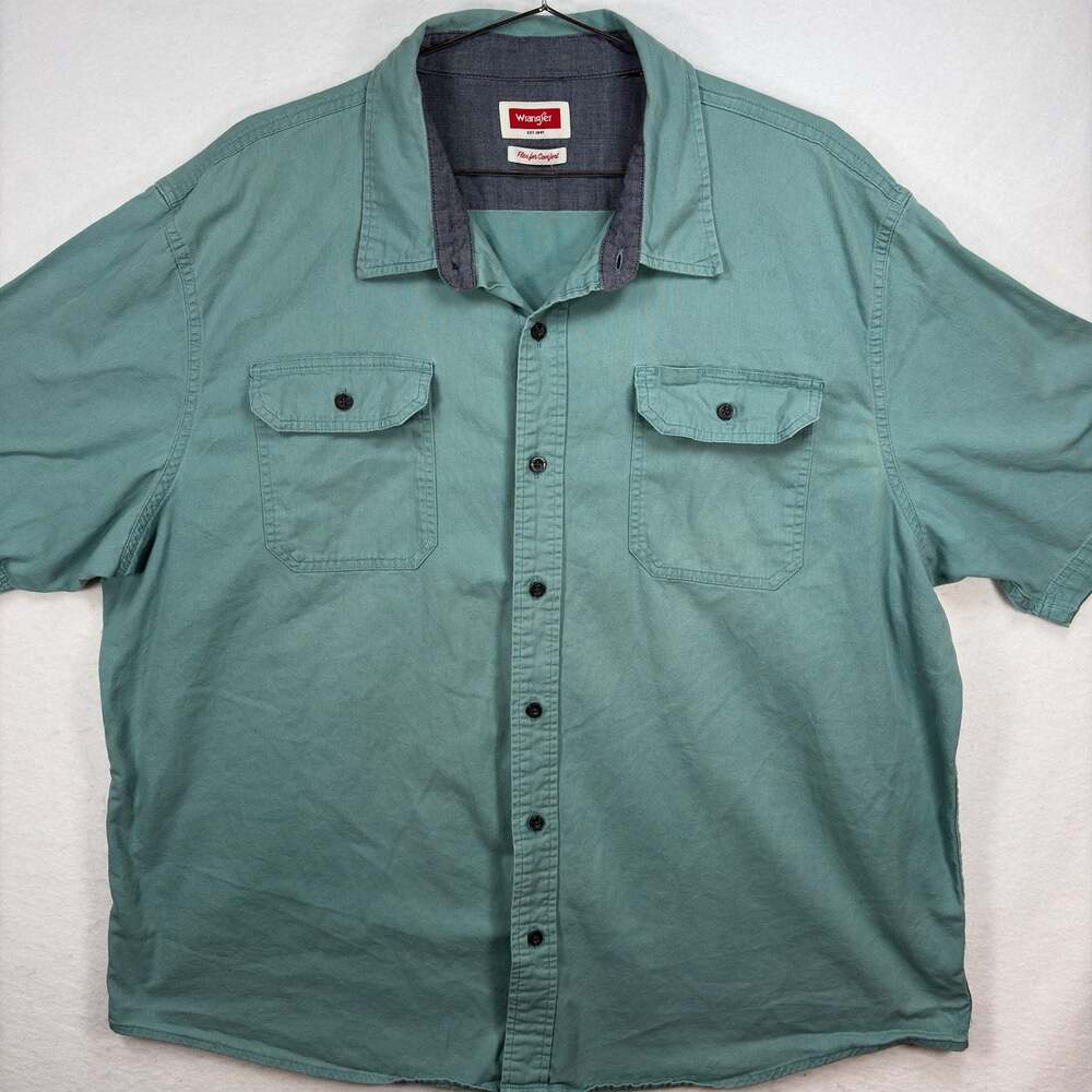 Wrangler Shirt Mens 2XL Seafoam Green Flex For Comfort Work Short‎ Sleeve